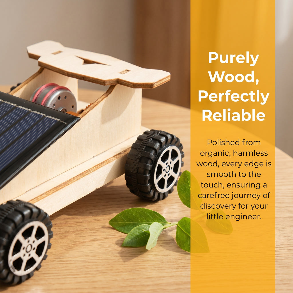 DIY Wooden Solar Race Car Kit | Hand-Assembled STEM Toy | Safe Smooth Natural Wood | Boost Kids' Hands-On Ability & Brain Thinking