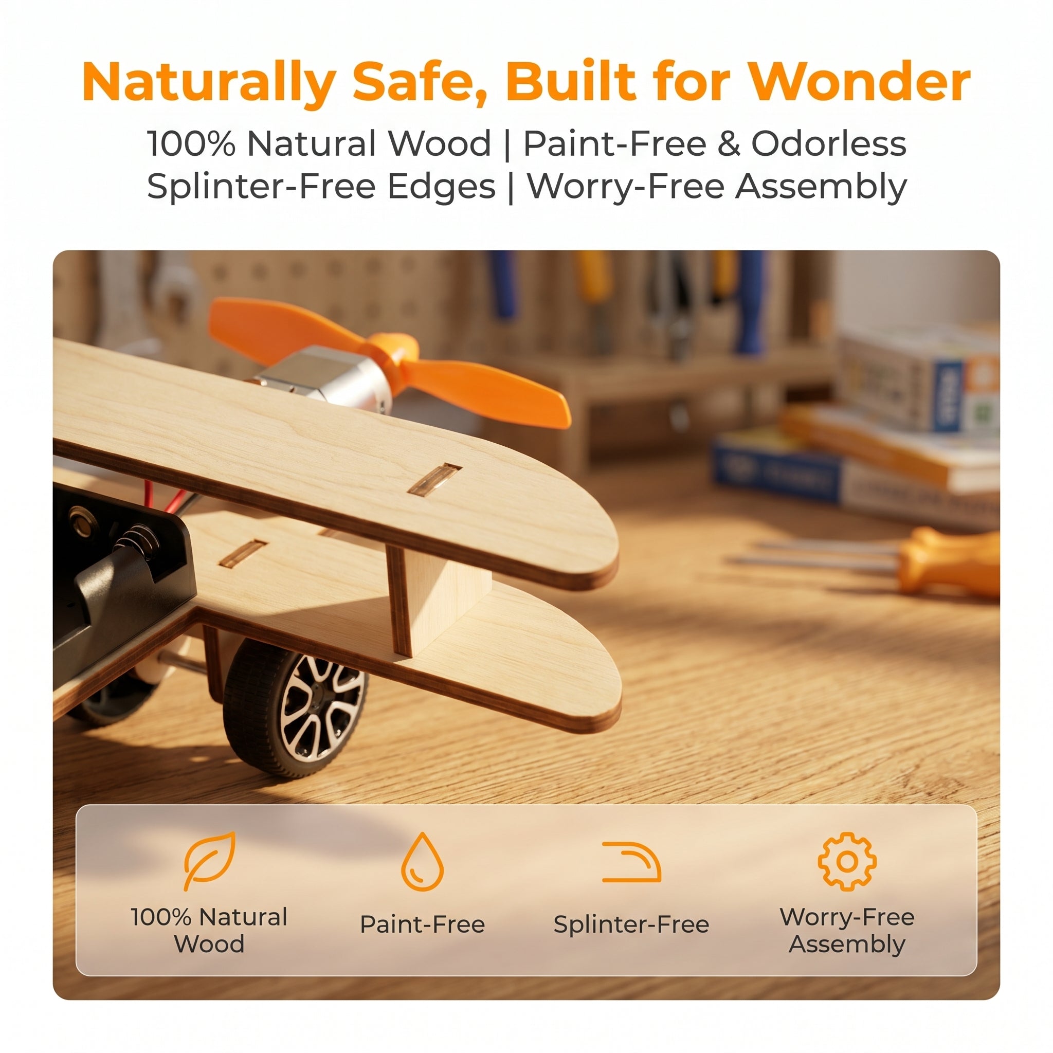 DIY Wooden Airplane Model Kit | Hand-Assembled STEM Toy | Safe Smooth Natural Wood | Educational Building Set for Kids