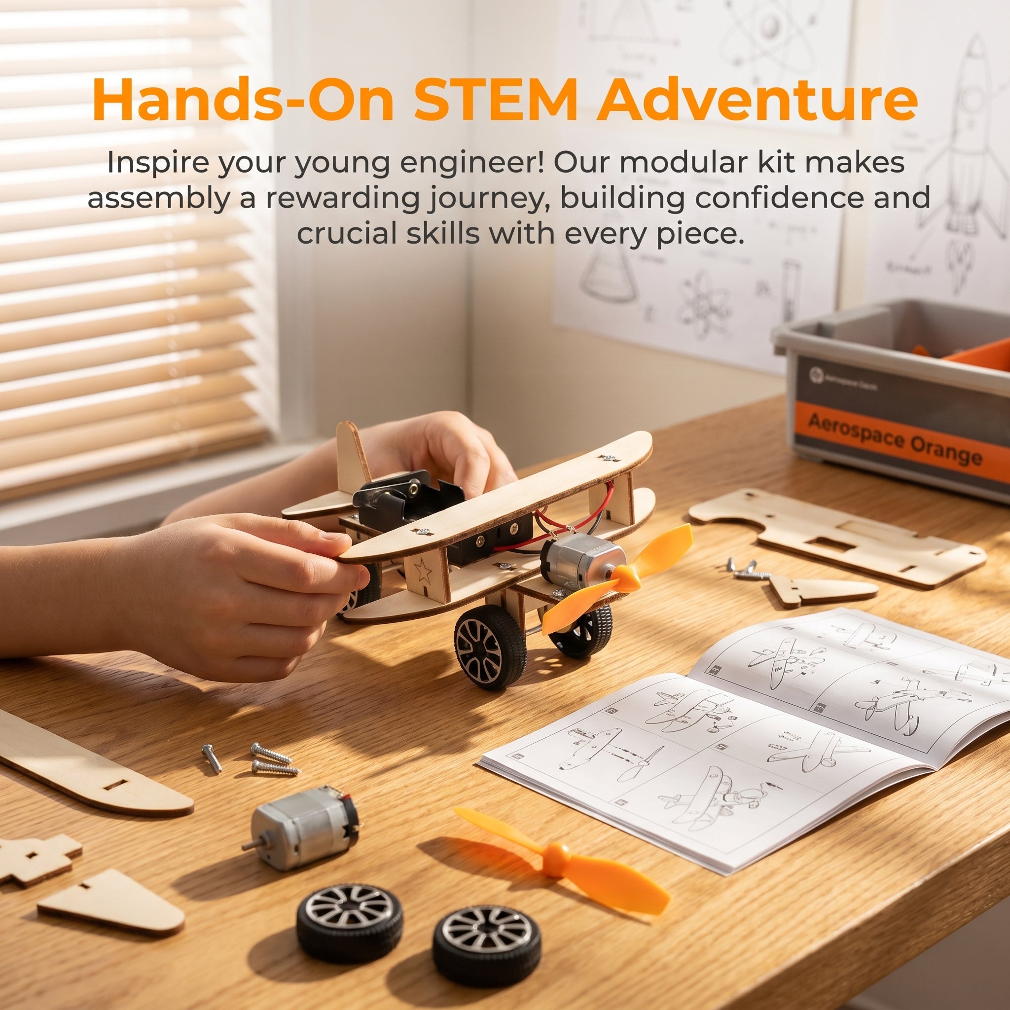DIY Wooden Airplane Model Kit | Hand-Assembled STEM Toy | Safe Smooth Natural Wood | Educational Building Set for Kids