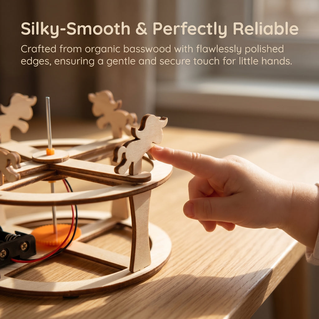 DIY Wooden Carousel Kit | Hand-Assembled | Safe Smooth Material | Kids STEM Educational Toy