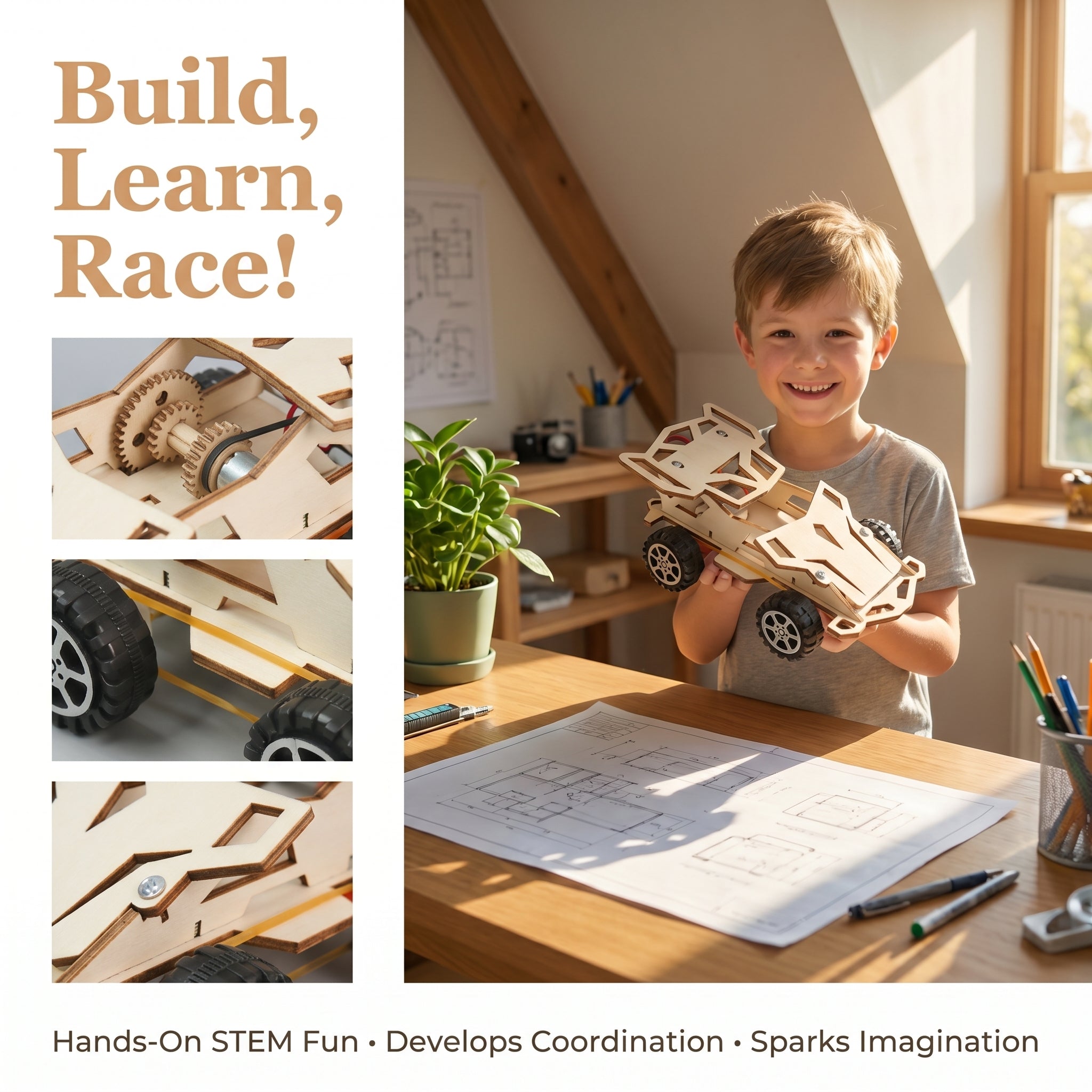 DIY Wooden Mini Race Car Kit | Hand-Assembled | Safe Material | STEM Toy for Kids