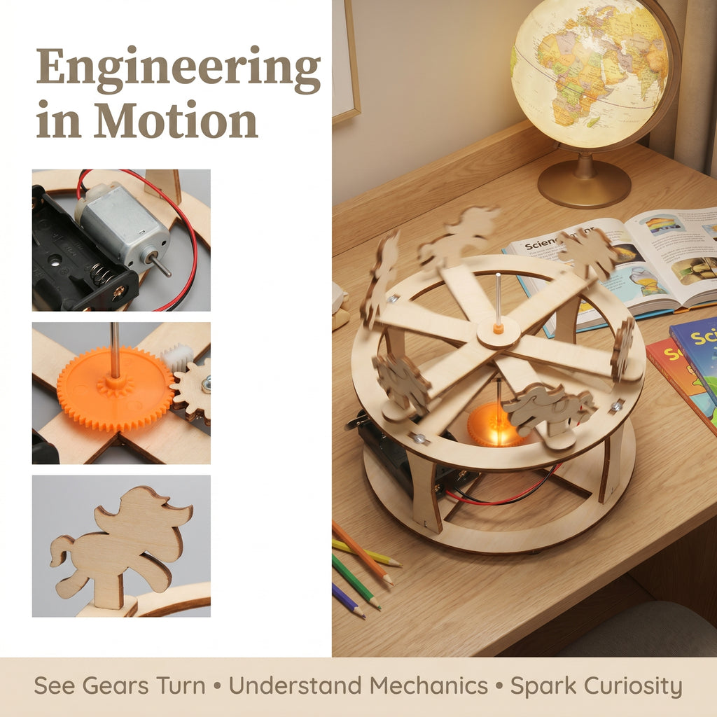 DIY Wooden Carousel Kit | Hand-Assembled | Safe Smooth Material | Kids STEM Educational Toy