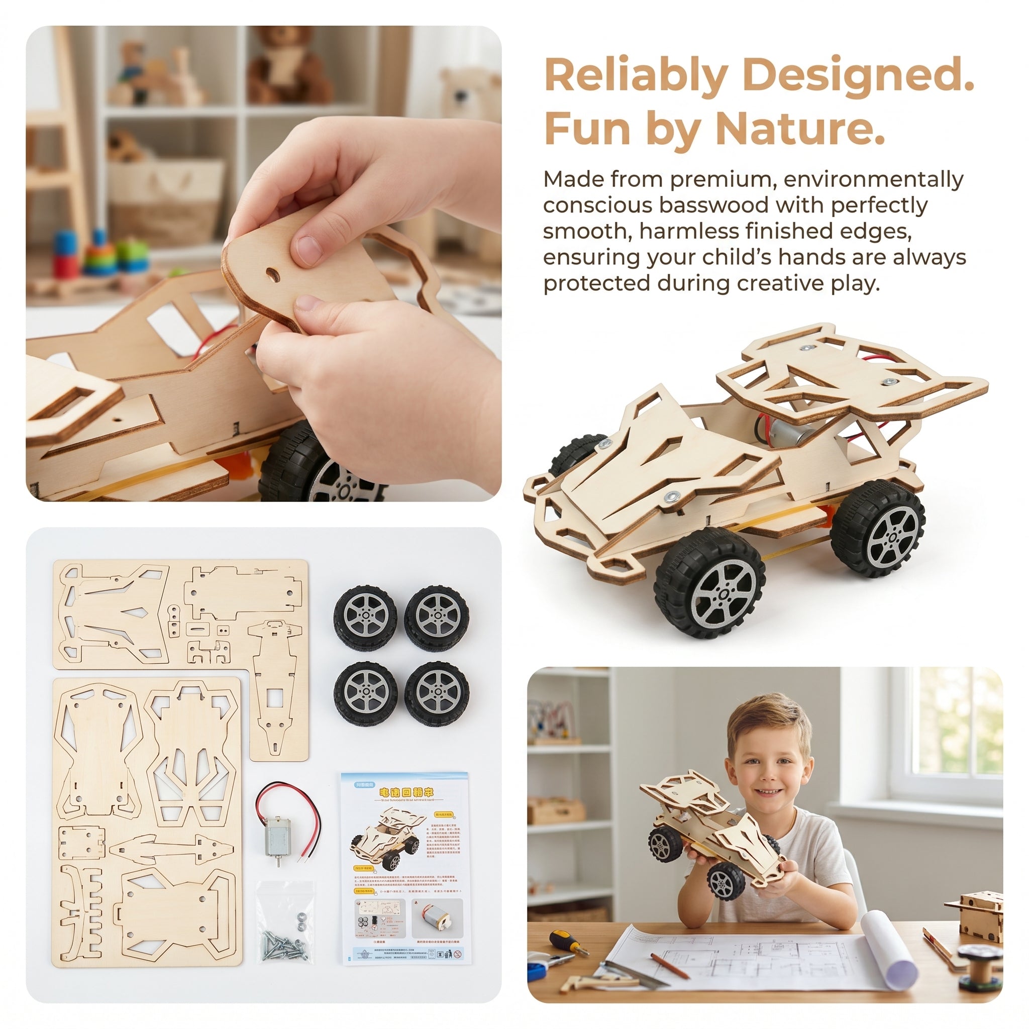 DIY Wooden Mini Race Car Kit | Hand-Assembled | Safe Material | STEM Toy for Kids