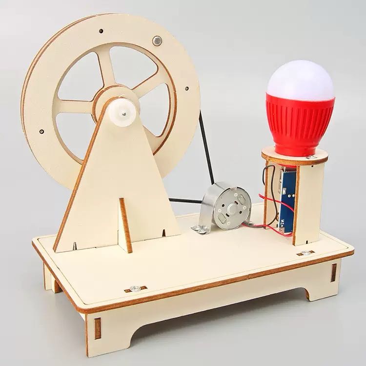 Wooden DIY Hand Crank Generator Light Bulb Kit | Safe Natural Wood STEM Toy | Hand-Assembled Educational Building Set
